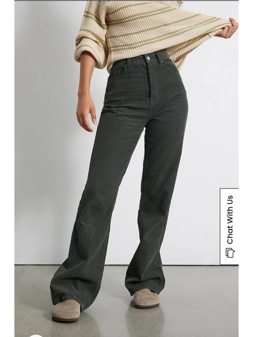 NEW Pacsun Corduroy High-Rise Bootcut Flare-Ankle Green Button Fly Denim Jeans